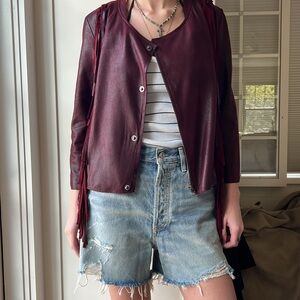 Cleobella burgundy fringe leather cropped jacket